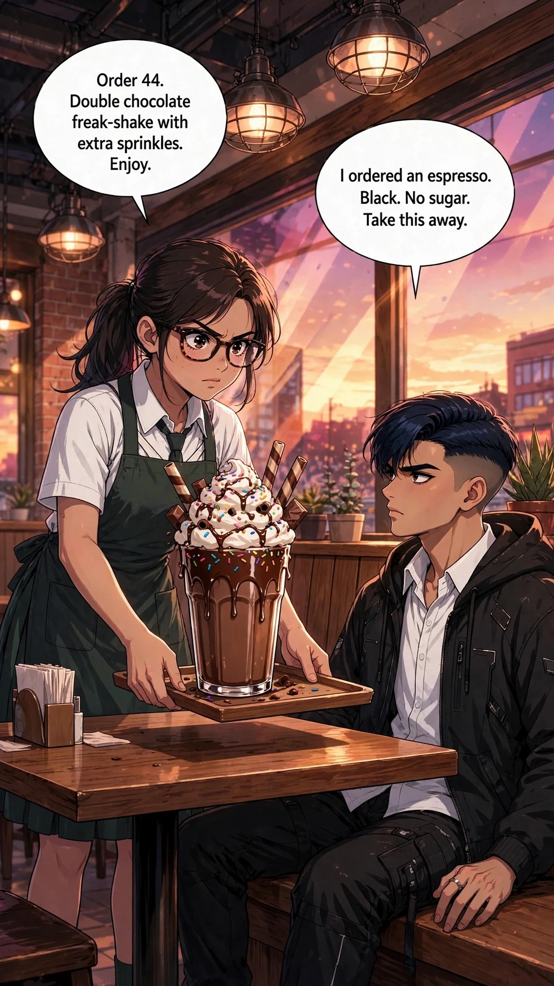 "I ordered an espresso. Black. No sugar. Take this away."